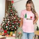 Womens Christmas Shirts Just A Girl Who Loves Christmas T-Shirt Xmas Tree Tee Tops M, Pink
