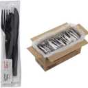 250 Plastic Cutlery Packets - Knife Fork Spoon Napkin Salt Pepper Sets | Black Plastic Silverware Sets Individually Wrapped Cutlery Kits, Bulk Utensil Cutlery Set Disposable To Go Silverware