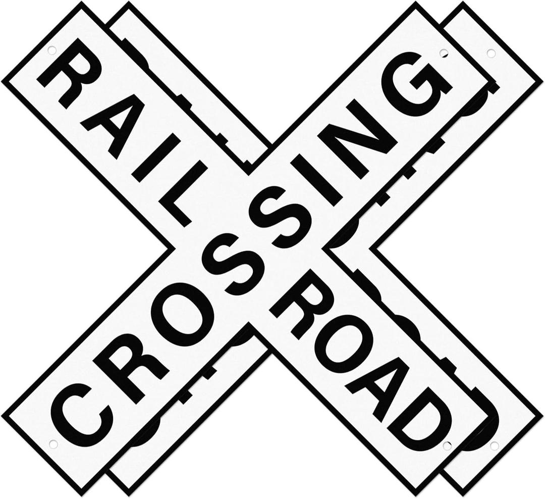 2 Pack Railroad Crossing Sign 18"18" Reflective Aluminum Large | Weatherproof Rust-Free Metal, Pre-Drilled Holes, X-Shape Crossbuck Design for Train, Railway, Farm, Garage, Wall Decor.