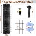 Tongmo 4 ft x 50 ft Black PVC Coated Welded Wire Fence, 16GA Garden Chicken Wire Fence Roll, Mesh Size 2" x 4" Hardware Cloth, Ideal for Yard Protection and Poultry Netting