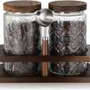 Suclain Glass Coffee Grounds Container with Shelf 2 x 34 oz Glass Coffee Bean Storage Canisters with Airtight Thread Lid and Measuring Spoon Food Storage Jars for Kitchen Sugar Nut