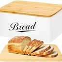 RoyalHouse Modern Metal Bread Box with Bamboo Cutting Board Lid, Bread Storage Container for Kitchen Counter, Vintage Kitchen Decor Organizer