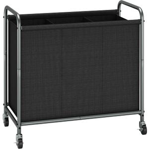 STORAGE MANIAC Rolling Laundry Hamper, 165L Laundry Basket with Lockable Wheels, Triple Clothes Sorter Cart, 3 Bag Clothes Separator Hamper for Closet, Bathroom, Laundrys Room, 3 Section Black