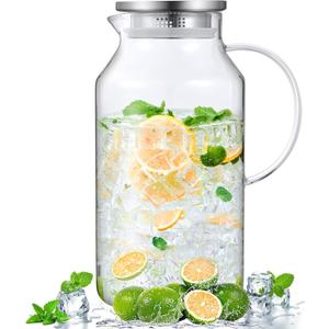 Bivvclaz 1 Gallon Glass Pitcher with Lid and Handle, Water Pitcher for Fridge, Glass Carafe for Hot/Cold Water, Large Iced Tea Jug for Coffee, Juice and Homemade Beverage (Clear)