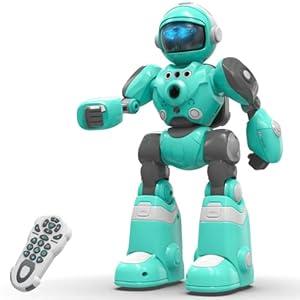 STEMTRON Robot Toys for Kids, Programmable Remote Control Robot with Intelligent Gesture Sensing, Recharge, Singing & Dancing Mode, Launcher 
(Blue)
