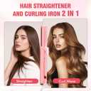 2 in 1 Hair Straightener and Curler, Dual Voltage & Adjustable Temps 360 Curling Wand - Titanium Flat Iron Hair Straightener for Long-Lasting Curls and Straightener, Airflow Styler Curling Iron