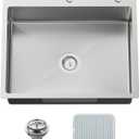 Kitchen And Bar Sink, 27x22 Inch Stainless Steel Drop In Modern Single Bowl Topmount Kitchen And Bar Sink Combo-Silicon Mat,Drain Strainer Set Compatibility With Various Kitchen&Bar Style