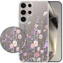 Clear with Flower for Samsung Galaxy S24 Ultra Case with Screen Protectors X2,Transparent Floral Slim Non Yellowing Non-Slip Shockproof Military-Grade Protection Phone Cover for Women Girl