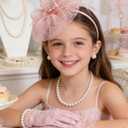 Girls Tea Party Fascinators Hats with Lace Gloves Pearl Necklace Earring Jewelry for Tea Party Wedding Accessories