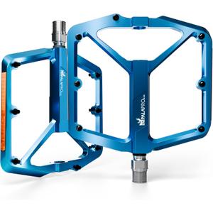 IMPALAPRO Flat Bike Pedals with Reflectors CNC Aluminium 9/16  MTB Pedals with Extra Wide Platform and Removable Anti-Slip Pins  Lightweight Pedals for Mountain Bike & Road Bike 355 g