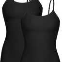Women's Camisole Built-in Shelf Bra Adjustable Spaghetti Straps Tank Top Pack, 2 Pk Black / Black, X-Large
