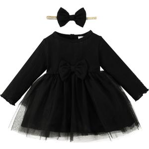 Toddler Baby Girl Dress Infant Girl Clothes Outfits Tulle Dresses Princess Wedding Dress for Baby Girls 3M to 3 Year (6-12 Months, Black)