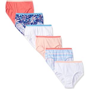 Hanes Girls' and Toddler Underwear, Cotton Knit Tagless, Hipster, and Bikini Panties, Multipack Briefs-Assorted-6 Pack, 6