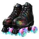 Cowhide High-Top Roller Skates - Classic Double-Row Four-Wheel Skates for Men, Women, Girls (Lightning Black Flash Wheel, 41)