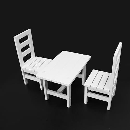 1/6 Scale Wooden Dollhouse Furniture Set – Fits 12in Dolls – White Miniature Square Table & 2 Chairs (3PCS) Furnishings Model Toy for Decor Doll Living Room– Not Full-Size Furniture
