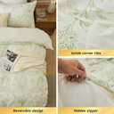 kingrest 100% Cotton King Duvet Cover Set - 3 Piece Soft & Breathable Bedding Set, Lightweight Comforter Cover with Zipper Closure, 16" Deep Pocket,(Green Leaves)