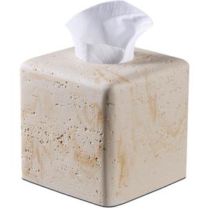 Natural Travertine Tissue Box Cover  Modern Resin Cube Holder for Bathroom, Bedroom, Office  Decorative Square Tissue Box for Countertop, Nightstand, Vanity & Desk  Heavy&Sturdy