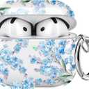 Maxjoy for AirPods 4 Case, Clear AirPod 4th Generation Case Protective Soft Cute Flower AirPod 4 Cover for Women Girly with Keychain for AirPods 4 Cover 2024, Blue