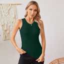 VICHYIE Women Tank Tops Summer Sleeveless Basic Cami Top Shirt Slim Knit Ribbed Racerback Blouses (Green, XXL)