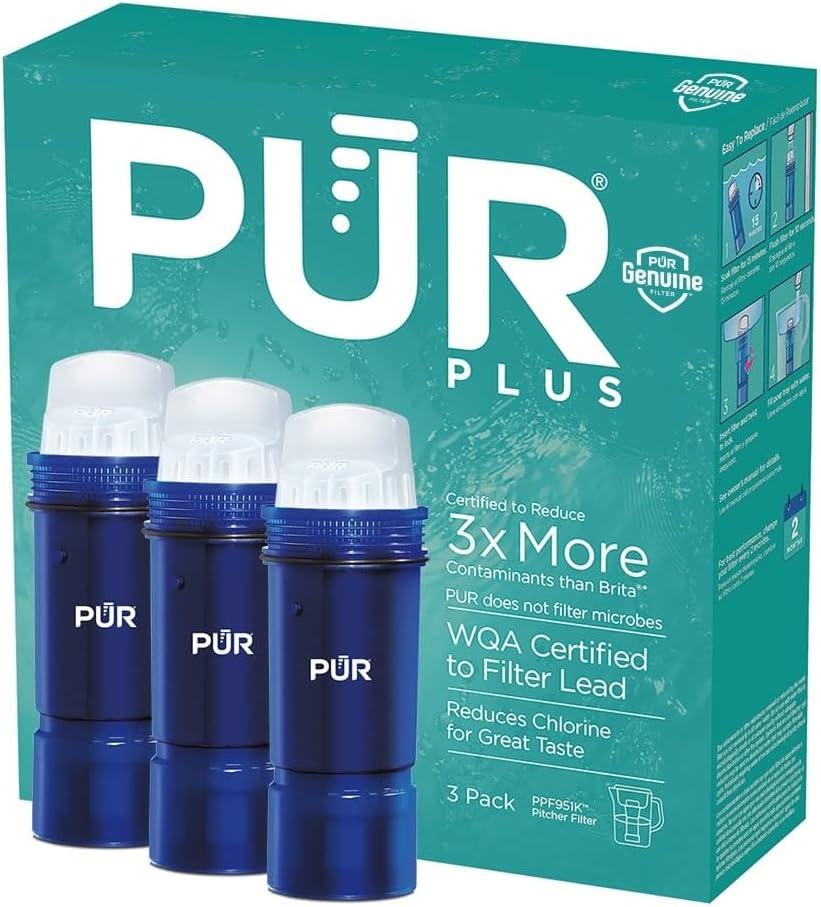 PUR Plus Water Filter Replacement for Pitchers & Dispensers, 6-Month Supply, 3 Count, Blue 