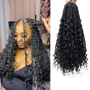 Boho Island Twist Crochet Hair with Curls 7 Packs 18 Inch Pre-Looped Goddess Senegalese Twist Crochet Hair with Curly Ends Boho Senegalese Twist for Women Pre-Twisted Braiding Hair Extensions 1B#