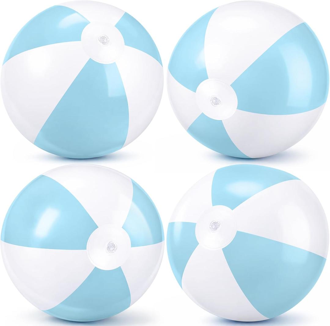 MiniInflat 4 Pcs 16 Inch Inflatable Beach Balls Bulk Large Pastel Inflatable Decorated Ball Party Ornaments for Summer Swimming Pool Party Birthday Favors
