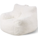 Plush 3ft Bean Bag Chair with Armrests & Storage Pocket, 25D Memory Foam Filled, Soft Teddy Velvet Cover for Bedroom, White