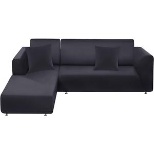 Couch Cover L Shape Sectional Sofa Cover 2-Piece Soft Stretch Sofa Slipcover Furniture Protector Couch Slipcover with 2Pcs Pillowcases (Sofa 3 Seater + 3 Seater, Dark Grey)