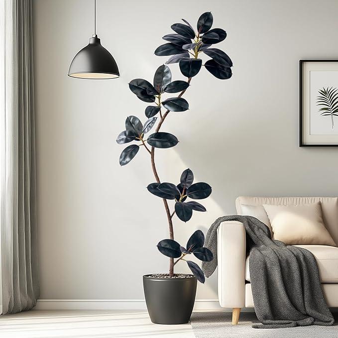 6.6ft Artificial Rubber Tree Faux Plants Indoor Faux Floor Artificial Trees Indoor, Fake Plant Fake Tropical Plants, Large Floor, Real Touch Rubber Tree for Home Decor
