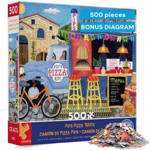 Ceaco - Food Trucks - Pips Pizza Truck - 500 Piece Jigsaw Puzzle for Adults and Families - Vibrant High-Resolution Art by Stephanie Peterson Jones - 24 x 18 Inches - Made in USA