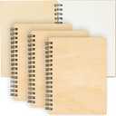 4 Pack Wooden Cover Notebook, Spiral Bound Unruled Plain DIY Craft Journal for Students, Sketches, Writing, Arts and Crafts, Note Taking, 20 Sheets Each 