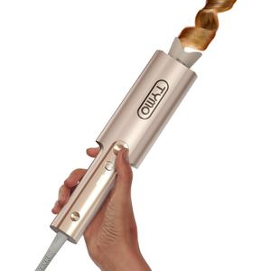 Upgraded Automatic Rotating Curling Iron - TYMO CurlPro Plus Long Barrel Curling Wand for Long Hair, Ceramic Hair Curler for Women, Anti-Scald, Tangle-Free, 600M Ionic, Dual Voltage, Gold, 1 1/4 Inch