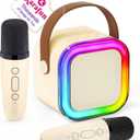 Mini Karaoke Machine for Kids, 2026 TOP Toys Easter Birthday Gifts Ideas for Girls Ages 4, 5, 6, 7, 8, 9, 10, 12+ Years Old, Portable MP3 Player with 2 Wireless Mics for Family Home Party (Off-white)