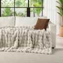 Lotus Karen Faux Fur Throw Blanket Linen - 800 GSM Bubble Rabbit Fluff Blanket for Couch Bed Sofa,Softest Fluffy Fuzzy Cozy Blanket,Thick Furry Plush Shaggy Warm Blankets for Women,90x90 Inches, Queen