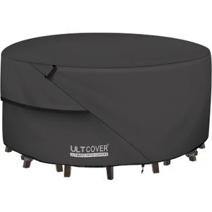 ULTCOVER Round Patio Furniture Cover - Outdoor Waterproof Table with Chair Set Cover 92 inch, Black