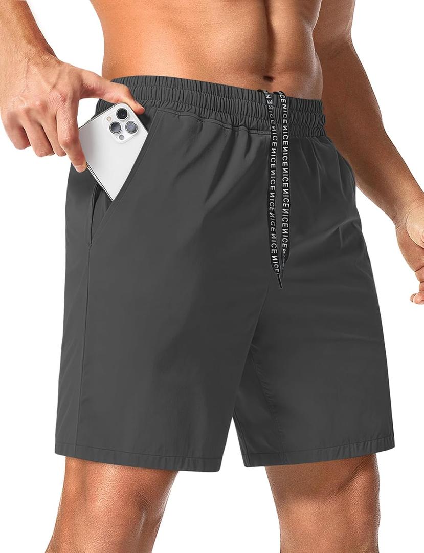Aolesy Men's 7'' Running Shorts Quick Dry Workout Gym Shorts with Pockets, Tennis Training Athletic (Gray, M)