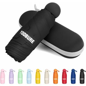 Yoobure Travel Umbrella Portable Compact Umbrellas, Pocket Mini for Purse, Umbrellas for UV Sun & Rain Small for Backpack, Umbrella with Case Folding for Kids Women (Black)