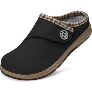 Eagsouni Slippers for Women Men Suede Winter Warm Fuzzy Slippers Slip On Plush Lining Home Shoes with Arch Support for Plantar Fasciitis Indoor Outdoor, Black, 38 EU