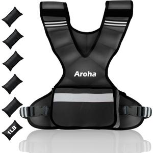 Adjustable Weighted Vest for Women & Men, 4-10lb/11-20lb/20-32lb Vest with 6 Ironsand Weights for Strength Training and Home Workout, Weight Vest with Reflective Strip for Running, Walking (Black)