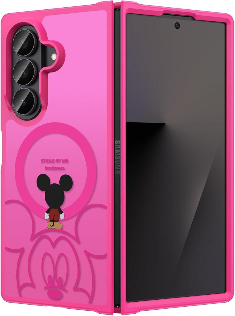 Threehundred for Samsung Galaxy Z Fold 7 Case Magnetic [Compatible with MagSafe], Cute Aesthetic Design Translucent Matte Military Grade Protection Hard Rugged Phone Case for Girls Women - Hot Pink