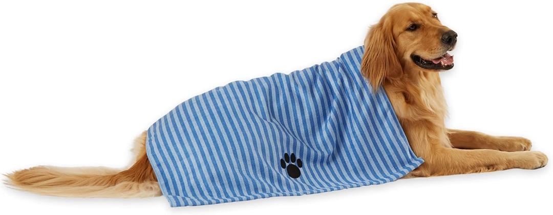 DII Design Embroidered Pet Towel, 44 x 27.5", Striped Blue