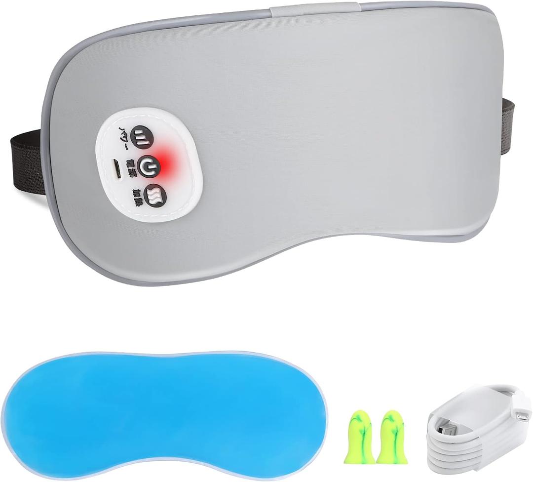 Wireless Heated Eye Massager with Cooling Eye Pad, Vibrating Heating Sleeping Mask for Men Women Kids -USB Charing Heated Eye Mask Electric for Dry Eyes, Relax,Travel (Grey)