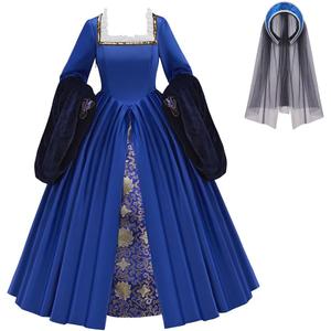 Tudor Period Anne Boleyn Costume Dress Women Renaissance Tudor Princess Queen Elizabethan Costume Ball Gown (Small, Blue)