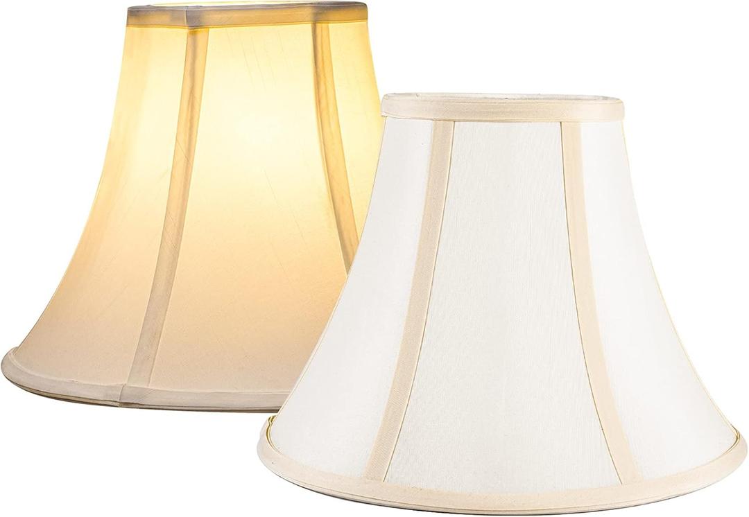 Bell Lamp Shades Set Of 2, Spider Silk Shantung for Table & Floor Lamps, Off White, 8''x16''x11''