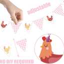 Chicken Themed Pennant Banners Chicken Birthday Party Decorations 2PCS Pink Checkered Chicken Banner Barnyard Farm Animal Theme Baby Shower Decor for Girls Little Chick Bday Supplies