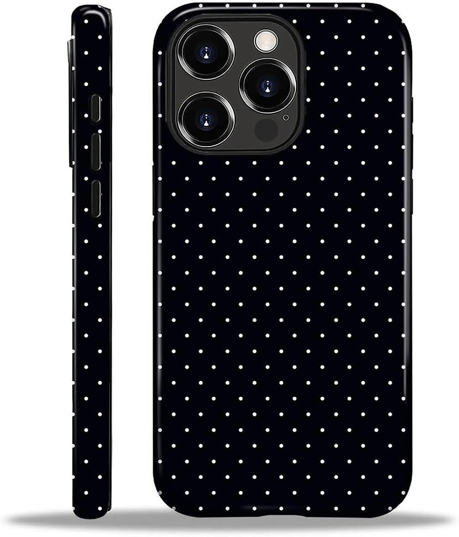 for iPhone 16 Pro Max Case,HL2 Polka Dot Black Hybrid 2 Layer Hard Shell Silicone Protective Pattern Design Case