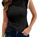 Saodimallsu Womens Summer Sleeveless Sweaters Vest Slimming Crewneck Cable Knit Ruffle Sweater Tank Tops Casual Work Tops (Small, Black)