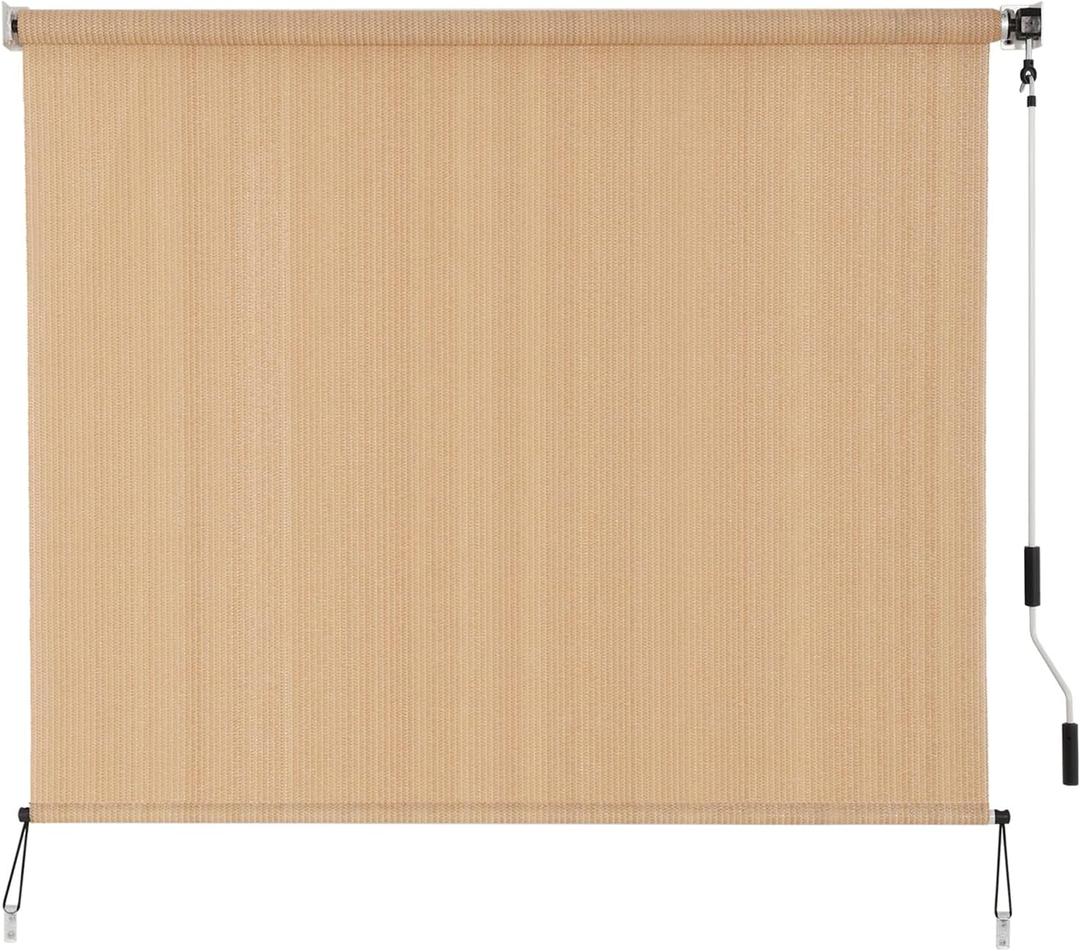 SEEYE Outdoor Sunshade Roller Shades 8' W x 6' H, Cordless Roll Up Shade Blinds Privacy Screen with 90% UV Protection, Exterior Patio Shade Cloth for Porch Pergola Balcony Backyard Windows, Walnut