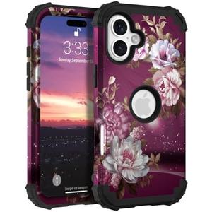 Hocase for iPhone 17 Case 6.3", Heavy Duty Shockproof Protection Soft Silicone Rubber+Hard Plastic Bumpers Hybrid Protective Case for iPhone 17 2025 - Royal Purple Flowers