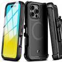 M MYBAT PRO Maverick Series iPhone 16 Pro Max Case with Belt Clip Holster,[Compatible with Magsafe] w/Screen Protector,Anti-Drop,Shockproof,with 360Rotating Kickstand,Heavy Duty Protection Black